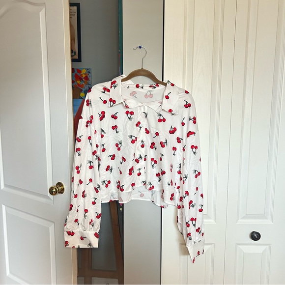 SHEIN Tops - SHEIN White Cherry Print Blouse